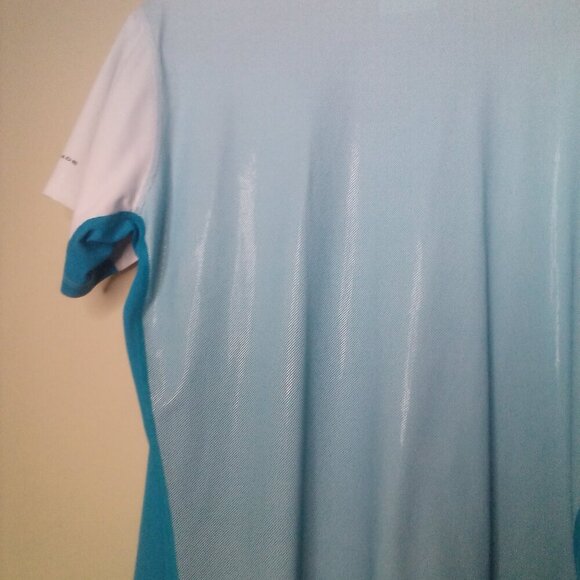 Columbia Shirt Women 1X Short Sleeve Active Athletic Omni-Shade Blue Teal White - Picture 3 of 16